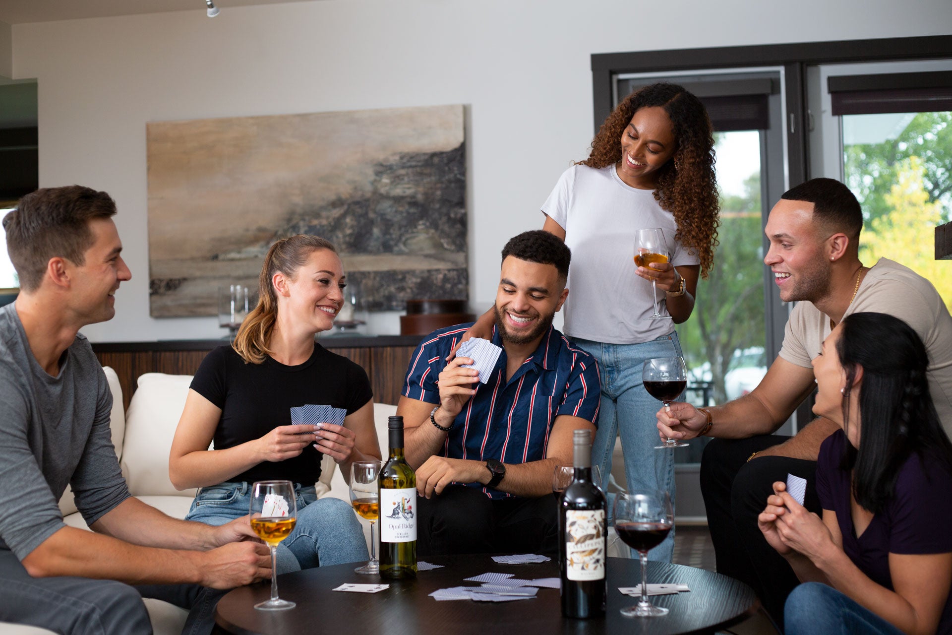 group of people enjoying wine and games